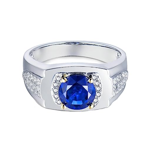 Dsnyu Vintage Ring with Stone, Promise Ring Herren Mode 4 Prong Labor Geschaffener Saphir 1ct Runde Form Blau Eheringe Größe 56 (17.8) 18 Karat Weißgold von Dsnyu