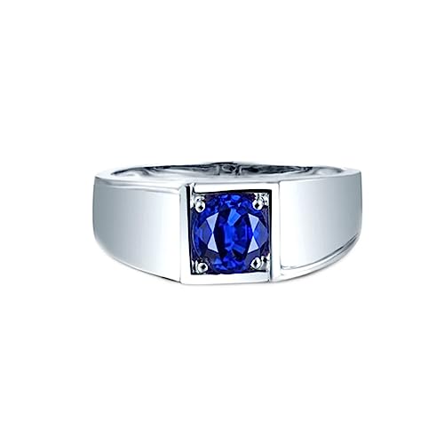 Dsnyu Vintage Ring with Stone, Wedding Ring Men Mode 4 Prong Labor Geschaffener Saphir 0.95ct Runde Form Blau Eheringe Größe 56 (17.8) 18 Karat Weißgold von Dsnyu