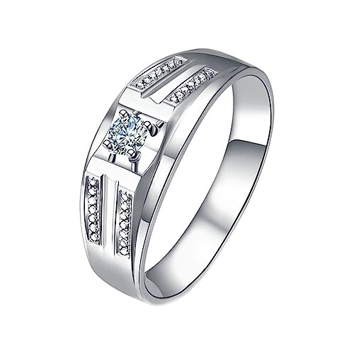 Dsnyu Vintage Ringe Silber, Promise Ring Herren Mode 4 Prong Labor Geschaffener Diamant 0.14ct Runde Form Weiß Trauringe Größe 58 (18.5) Platin von Dsnyu