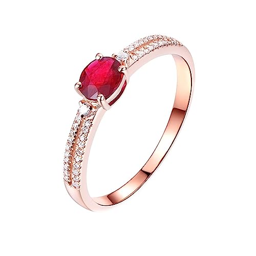 Dsnyu Vorsteckring Gold 750, Ringe Frauen Kanal 4 Prong Labor Geschaffener Rubin 0.34ct Ovale Form Rot Trauringe Größe 60 (19.1) 18 Karat Roségold von Dsnyu