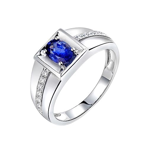 Dsnyu Vorsteckring Gold 750, Wedding Rings Men Quadratischer Kanal Labor Geschaffener Saphir 0.6ct Ovale Form Blau Trauringe Gr.52 (16.6) 18K Weißgold von Dsnyu