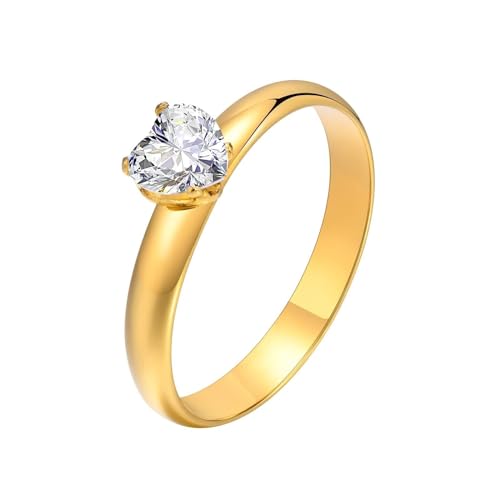 Dsnyu Wedding Ring Women Gold, Verlobungsring Edelstahl Solitär-Herz Zirkonia Schmuck 3mm Breit Größe 54 (17.2) Cool Jahrestag Geschenk von Dsnyu