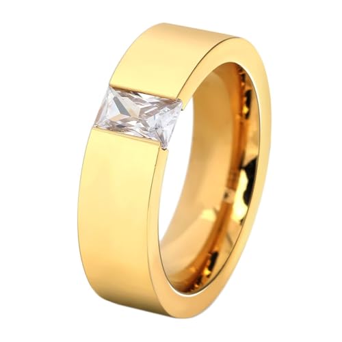 Dsnyu Zirkonia Ring Edelstahl, Trauring Gold 6mm Runder und Rechteckiger Stein Weiß Verlobungsringe Herren Schmuck Größe 65 (20.7) von Dsnyu