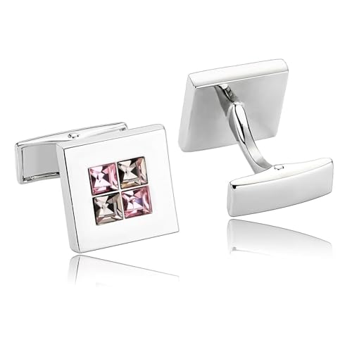 Edelstahl Manschettenknöpfe, Cufflinks Set Weiß Rosa Quadrat Zirkonia Hemd Anzug Herren Schmuck mit Geschenkbox von Dsnyu