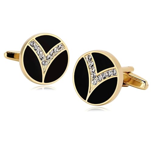 Dsnyu Edelstahl Manschettenknöpfe, Cufflinks for Men Schwarzes Gold Runden Zirkonia Hemd Anzug Herren Schmuck mit Geschenkbox von Dsnyu