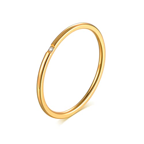 Edelstahl Ring Damen Breit Ringe Gold Damen Modeschmuck Zirkonia Ring Damen 60 (19.1) von Dsnyu