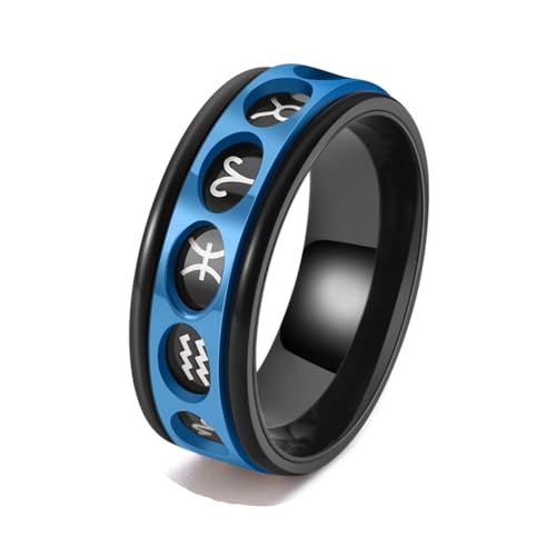 Edelstahl Ring Ehering, Ring Damen Blau 12 Symbole Drehbar Herren Schmuck 8mm Breit Größe 52 (16.6) Komfort Fit mit Box von Dsnyu