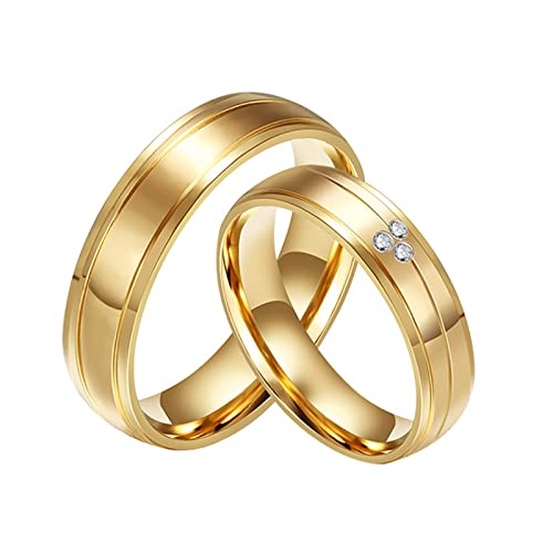 Edelstahl Ring Vergoldet, Trauringe Paarpreis mit Gravur Gold 6MM Breite Poliert Runden Zirkonia Eheringe Partnerringe Trauringe Damen Gr. 57 (18.1) & Herren Gr. 60 (19.1) von Dsnyu