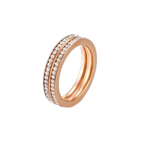 Edelstahl Ring Verlobung, Engagement Ring for Women Zweireihig mit Zirkonia Roségold Größe 57 (18.1) Damen Schmuck Jahrestag Geschenk von Dsnyu