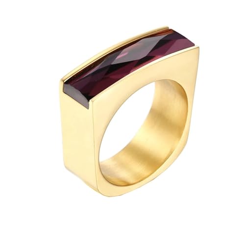 Edelstahl Ringe Damen, Ehering mit Rechteckigem Glas Gold-Lila Größe 60 (19.1) Schmuck Komfort Fit von Dsnyu