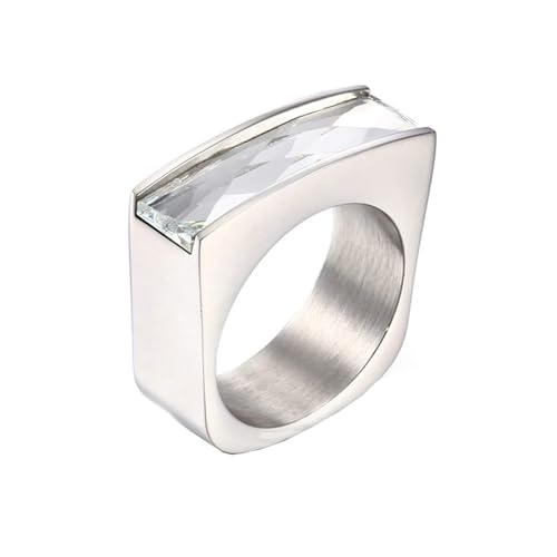 Edelstahl Ringe Damen Unique, Wedding Ring Band mit Rechteckigem Glas Silber Weiss Größe 52 (16.6) Schmuck Jahrestag Geschenk von Dsnyu