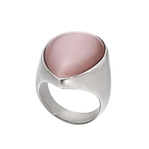 Edelstahl Ringe Damen Vintage, Eheringe Wassertropfen mit Opal Rosa Größe 57 (18.1) Herren Schmuck für Geburtstag von Dsnyu