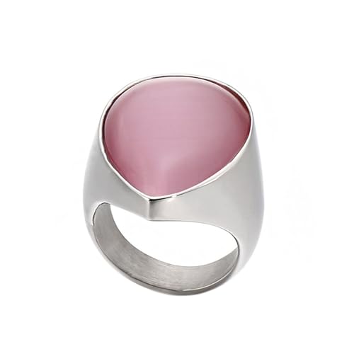 Edelstahlring Damen, Ehering Wassertropfen mit Opal Rot Größe 52 (16.6) Herren Schmuck Komfort Fit von Dsnyu