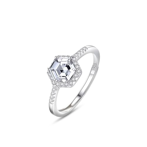 Ehering Damen 925, Wedding Ring Sechseck-Heiligenschein Zirkonia Silber Schmuck Größe 52 (16.6) von Dsnyu
