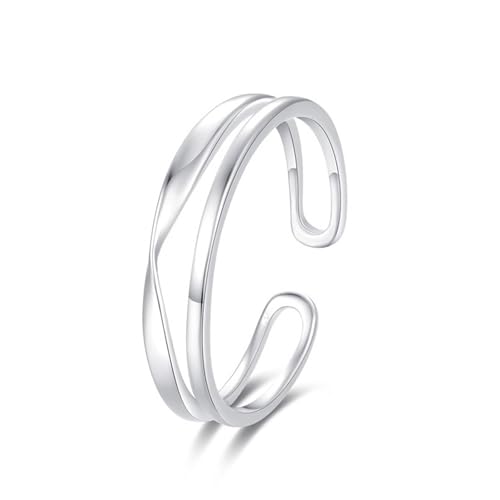 Eheringe 585 Echtgold, Hochzeitsringe 14K Weißgold 2 Lagen Offener Verstellbarer Schmuck für Damen Größe 56 (17.8) von Dsnyu