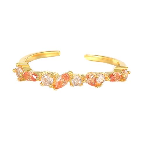 Eheringe 585 Gold, Verlobungsringe Damen 14K Gelbgold Oranger Saphir Runde Form Zierlicher Stapelbarer Offener Schmuck Verstellbar für Hochzeit Größe 45 (14.3) von Dsnyu