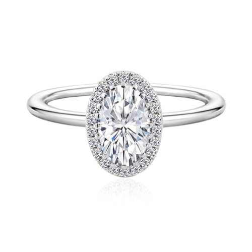 Eheringe 750 Gold, Eheringe Damen Moissanit Oval Trauringe 18 Karat Weißgold Größe 53 (16.9) von Dsnyu