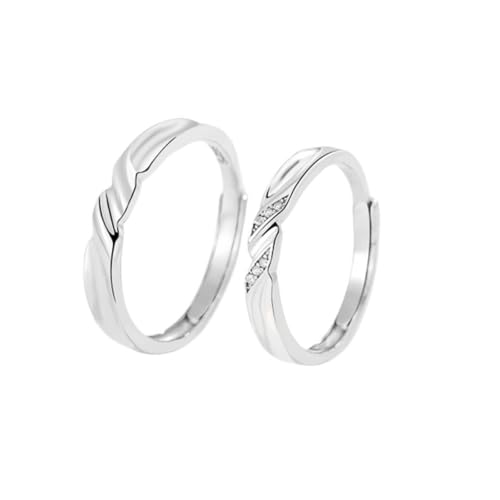 Eheringe 925 Sterling Silber, Ring Damen Zirkonia Handgehämmerte, Holprige Textur Silber Schmuck Größe Verstellbar von Dsnyu