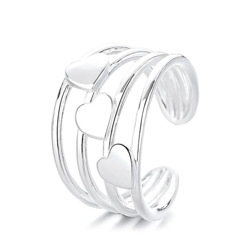 Eheringe 925 Sterling Silber, Verlobungsring Damen Mehrschichtiges Herz Silber Schmuck Größe Verstellbar von Dsnyu