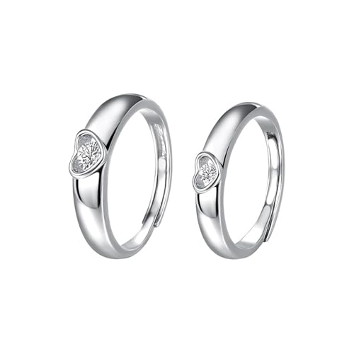 Eheringe 925 Sterling Silber, Verlobungsring Damen Zirkonia Hohles Herz mit Zirkon Silber Schmuck Größe Verstellbar von Dsnyu