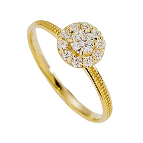 Eheringe Damen, Promise Ring 9K Gelbgold mit Rundem Blumen-Moissanit Schmuck Größe 57 (18.1) von Dsnyu