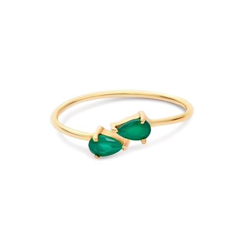 Eheringe Damen, Ring Gold 375 Echtgold 9K Gelbgold Im Labor Hergestellter Smaragd Schmuck mit Birnenöffnung für Verlobung Hochzeit Größe 60 (19.1) von Dsnyu