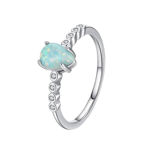 Eheringe Damen, Ring Gold 375 Echtgold 9K Weißgold Rund mit Grünem Opal In Birnenform für Verlobung Hochzeit Größe 60 (19.1) von Dsnyu