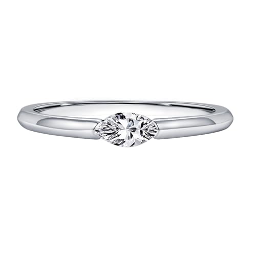 Eheringe Damen, Ring Gold 375 Echtgold 9K Weißgold Rund mit Weißem Moissanit In Marquiseform Geschenk für Geburtstag Größe 50 (15.9) von Dsnyu