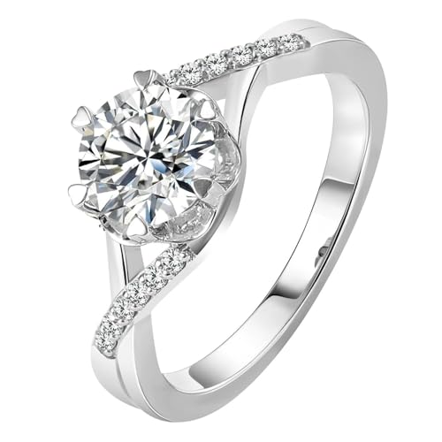 Eheringe Frauen, Promise Ring Moissanit Runden Weißgold Hochzeitsringe Platin mit Diamant Größe 58 (18.5) von Dsnyu