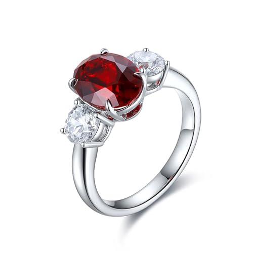 Eheringe Frauen, Ring Damen Vintage Sterlingsilber mit 3 Steinen 3,66 ct Synthetischer Rubin Silber für Ehefrau Mutter Größe 47 (15.0) von Dsnyu