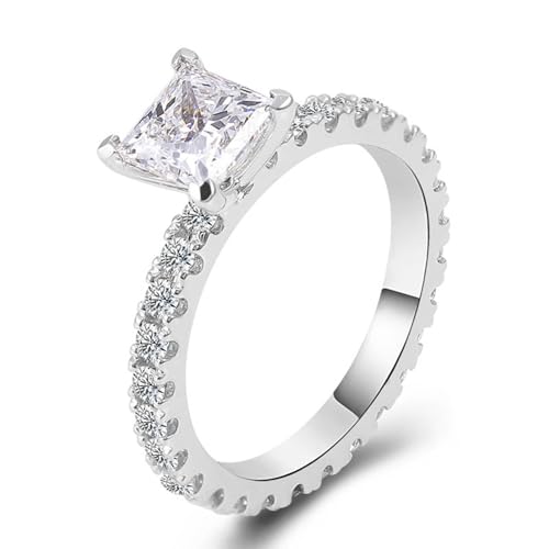 Eheringe Frauen, Ring Damen Vintage Weiß Moissanit 2ct Prinzessinnenplatz Silber Trauringe Platin Pt950 Größe 49 (15.6) von Dsnyu