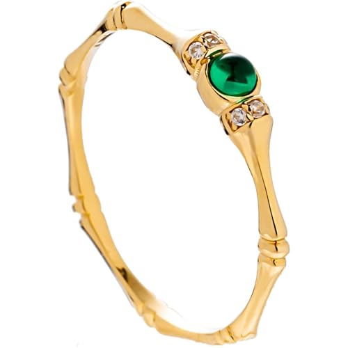 Eheringe Gold, Promise Ring Woman 14 Karat Gelbgold Rund mit Moissanit und Smaragd Damen Schmuck Größe 53 (16.9) von Dsnyu