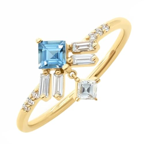 Eheringe Gold, Verlobungsring Vintage 14K Gelbgold Runder Topas mit Quadratischer Blauer Form Geschenk für Geburtstag Größe 61 (19.4) von Dsnyu