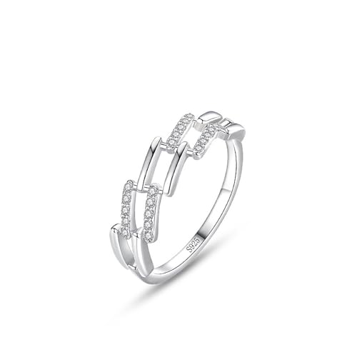 Eheringe Silber, Ring Damen Modeschmuck 925 Sterling Silber Hohles Quadrat Zirkonia Runde Form Schmuck Größe 54 (17.2) von Dsnyu