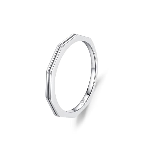 Eheringe Silber, Ring Damen Modeschmuck 925 Sterling Silber Schlichter Schmuck mit Geometrischem Linienschnitt Größe 57 (18.1) von Dsnyu