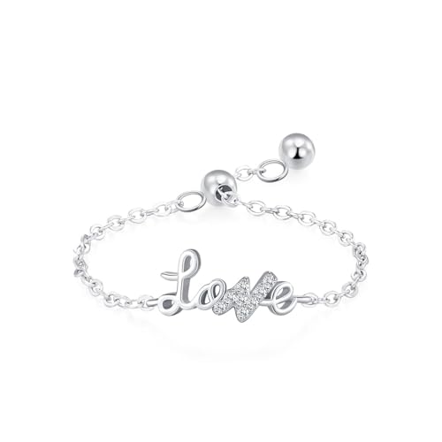 Eheringe Silber 925, Ring Damen Verlobung Love Verstellbare Kette Zirkonia Runde Form Silber Schmuck Größe Verstellbar von Dsnyu