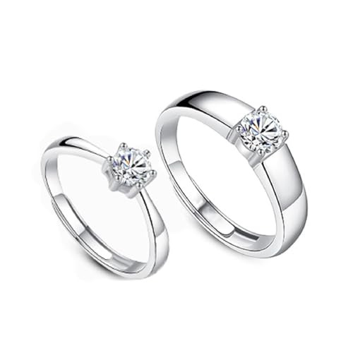 Eheringe Silber 925, Ring Damen mit Stein Solod Silber Paar Partner Schmuck für Sie Größe Verstellbar von Dsnyu