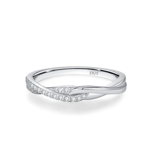 Eheringe Silber 925, Verlobungsring Damen Doppellagiges Kreuzdesign Zirkonia Runde Form Silber Schmuck Größe 52 (16.6) von Dsnyu