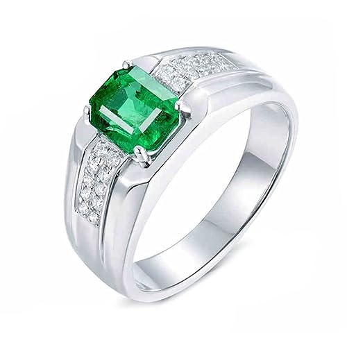 Engagement Ring Emerald, Herren Ring Vintage 18 Karat Weißgold Smaragdform Rechteck für Geburtstag Größe 70 (22.3) von Dsnyu