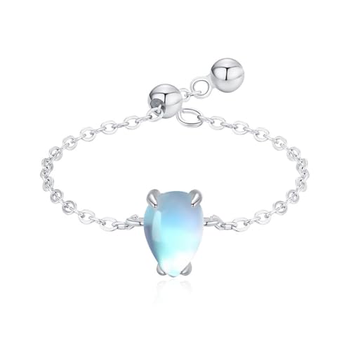 Engagement Ring Silver, Ehering Damen 925 Sterling Silber Verstellbare Dünne Kette Mondsteinschmuck Mondstein Ovale Form Größe Verstellbar von Dsnyu