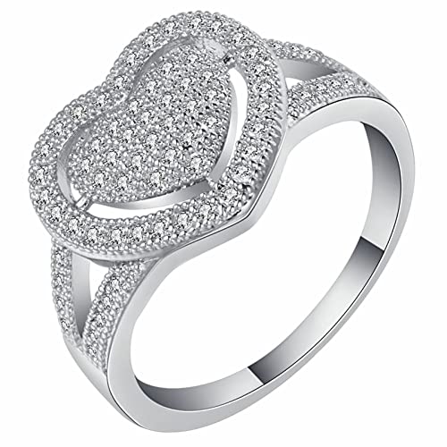 Engagement Ring Silver, Ring Damen Verlobungsring Weiß Herz mit Zirkonia Versilbert Schmuck Größe 60 (19.1) Komfort Fit von Dsnyu