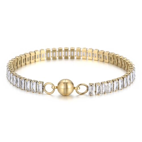 Gold Armband, Armband Edelstahl Vintage mit Rechteckigem Zirkonia Kettenarmband Damen Schmuck Jahrestag Geschenk für Sie von Dsnyu