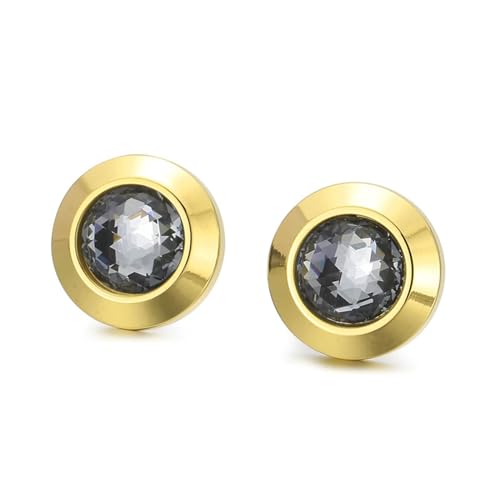 Gold Ohrringe Damen, Stud Earrings Edelstahl mit Rundem Zirkonia Grau Tragus Piercings mit Schmuck Box von Dsnyu