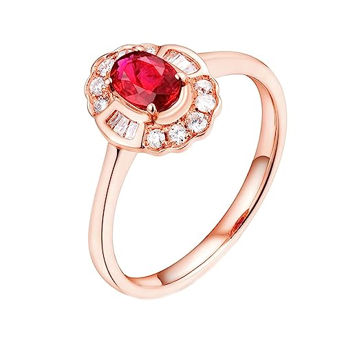 Gold Ring 18 Karat, Damen Ringe Blume Labor Geschaffener Rubin 0.5ct Ovale Form Taubenblutrot Eheringe Größe 47 (15.0) 750 Roségold von Dsnyu