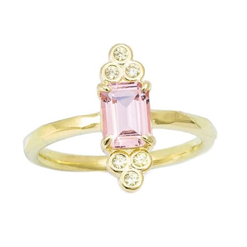 Gold Ring 375, Eheringe Frau 9K Gelbgold Hergestellter Morganit Vintage Offener Schmuck Verstellbar für Verlobung Hochzeit Größe 56 (17.8) von Dsnyu