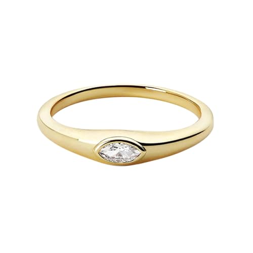 Gold Ring 375, Promise Ring Damen 9K Gelbgold Rund mit Weißem Moissanit In Marquiseform Geschenk für Geburtstag Größe 58 (18.5) von Dsnyu