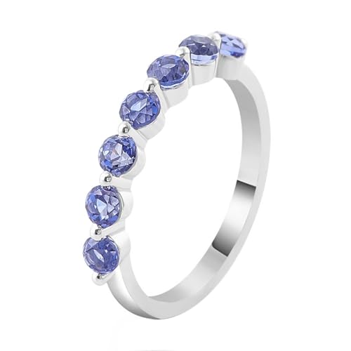 Gold Ring 375, Promise Ring Woman 9K Weißgold mit 7 Violetten Runden Moissaniten für Ehefrau Mutter Größe 62 (19.7) von Dsnyu