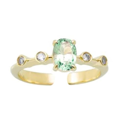 Gold Ring 585 Echtgold, Verlobungsring 14K Gelbgold Peridot 6X8mm Ovale Form Vintage Offener Schmuck Verstellbar für Hochzeit Größe 54 (17.2) von Dsnyu