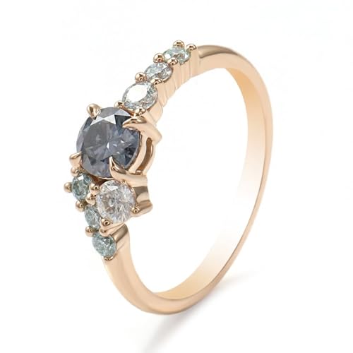 Gold Ring 750, Promise Ring Woman 18 Karat Gelbgold 4 Zinken mit 1 Karat Graugrünem Moissanit Geburtstagsgeschenk Größe 60 (19.1) von Dsnyu