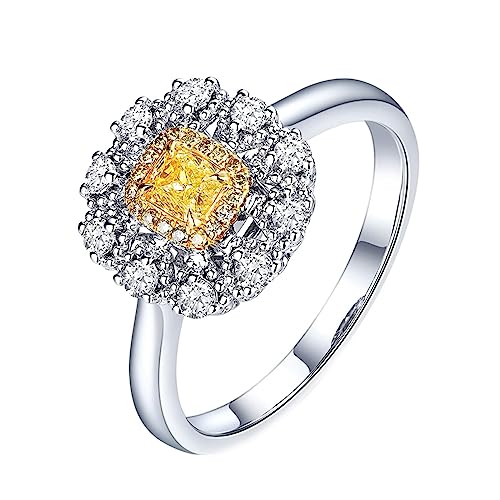 Gold Ringe Frauen 18K, Ring Damen Vintage Cluster Blume Labor Geschaffener Diamant 0.2ct Rechteckige Form Hellgelb Eheringe Gr.57 (18.1) 750 Weißgold von Dsnyu